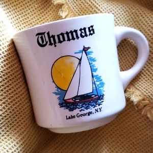 Vintage Lake George Souvenir Mug personalized Thomas sailboat USA